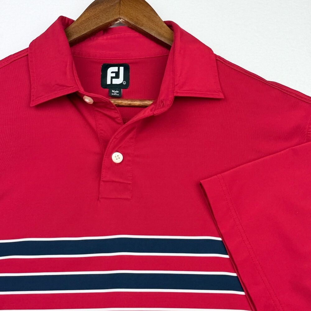 FootJoy FJ Golf Polo Shirt Large Red Striped Performance Stretch